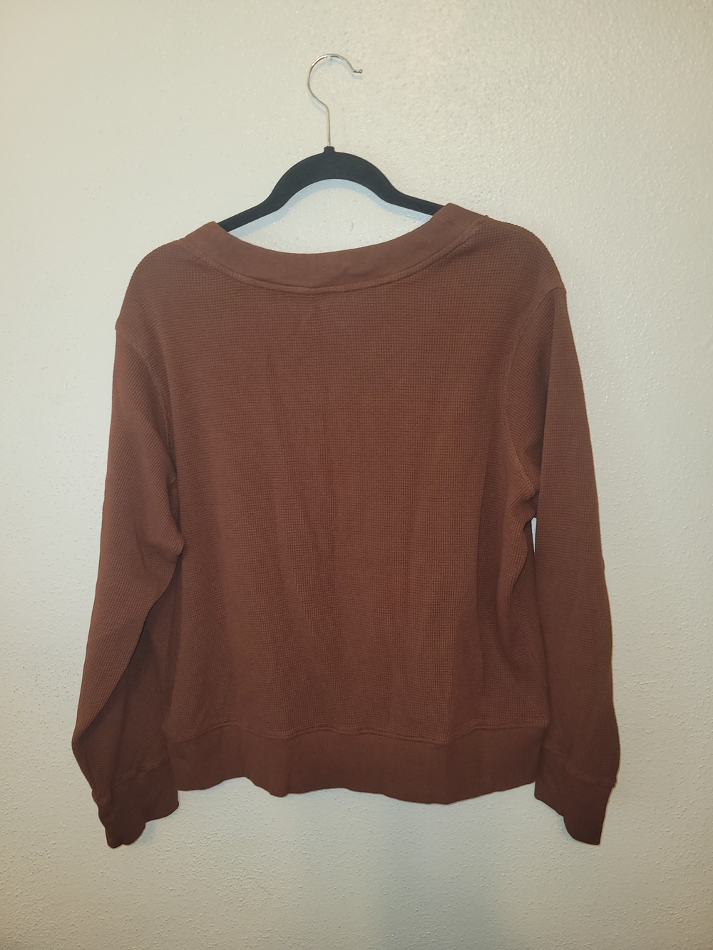 PACT Organic Cotton Waffle Knit Henley Top Rust Brown Women’s Large - Picture 5 of 5